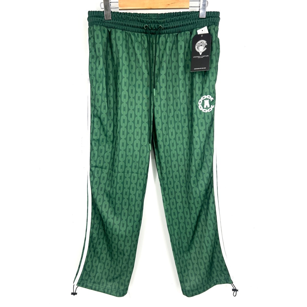 Crooks & Castles Forest Green Chain Link Wide Leg Knit Track‎ Pants 5Z56019 L